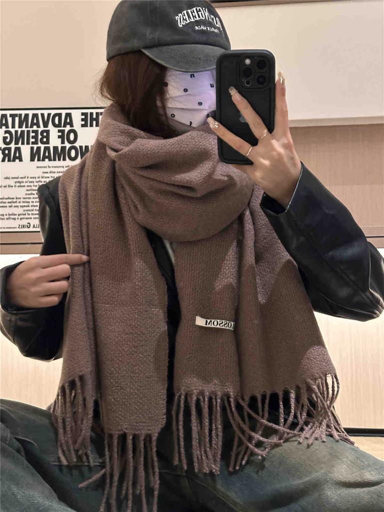 Double-Sided Scarf Female Warm And Cold Solid Color Knitted Couple Scarf Dual-Purpose Shawl