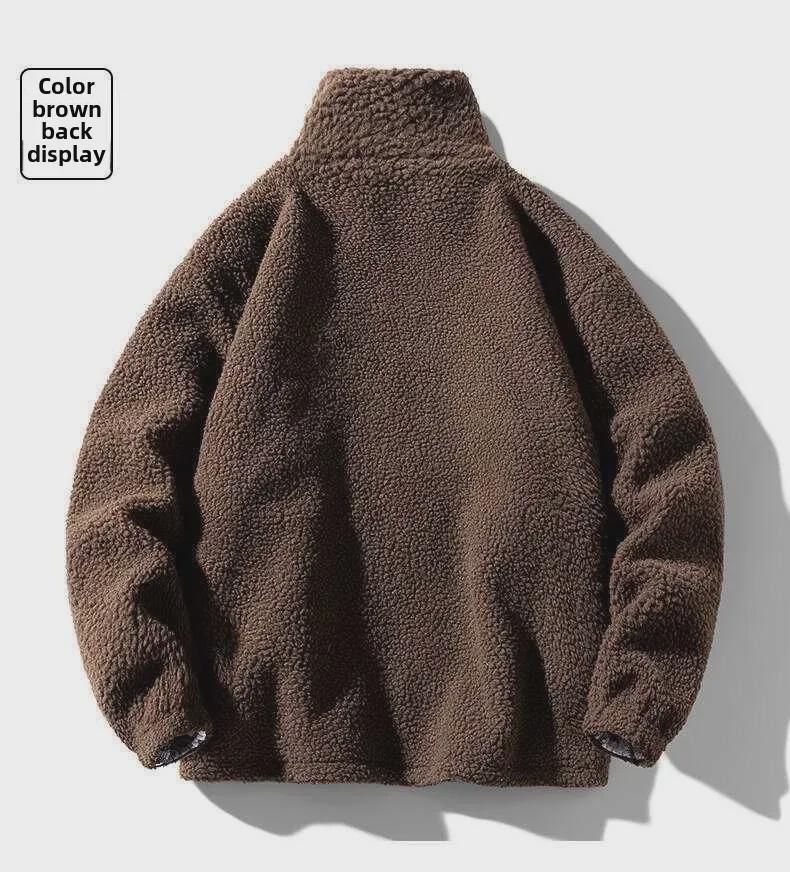 Мужская куртка из гранулированного флиса с воротником-стойкой: Осенне-зимнее модное пальто из овечьей шерсти, плотная повседневная мода.