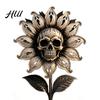 Spooky Outdoor Yard Ornaments Metal Skull Sunflower Garden Stake, 2D Gothic Ghost Petal Art Lawn Decorations Weatherproof Iron Halloween Decor