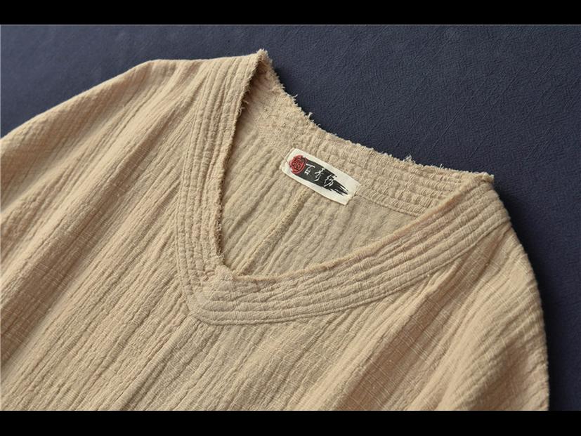 2025 Spring/Summer Women's Chinese Retro Slimming V-Neck Cotton/Linen Bat Sleeve T-Shirt