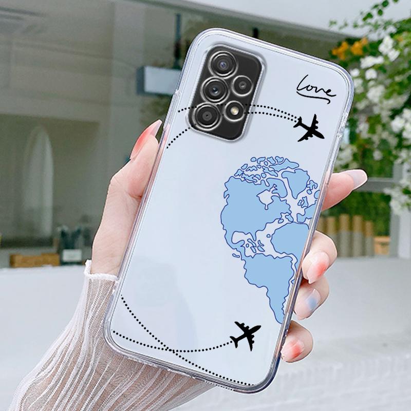 Карта мира с самолетами, сердце любви для путешествий, чехол для Samsung A15 A13 A35 A55 A51 A71 A41 A31 A05 A17 A23 A25 A33 A53 A73 5G A07 4G