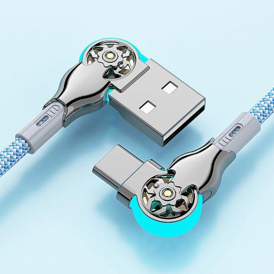 Кабель USB C с двойным угловым разъемом 180 градусов 3A Быстрая зарядка и синхронизация данных