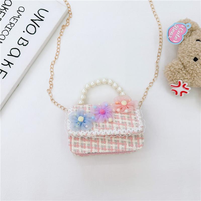 Stylish Children's Pearl Handbag Cute Floral Design Small Square Bag For Girls
