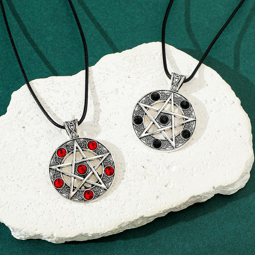 Vintage Gothic Supernatural Necklace - Pentagram Pentacle Five-Pointed Star Pendant on Rope Chain for