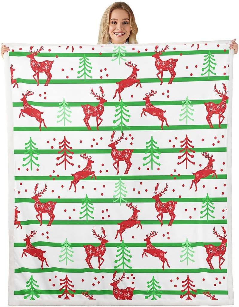 Santa Claus Fleece Blanket Elk Warm Plush Sherpa Blanket Pine Gingerbread Man Snowman Fuzzy Plush Throw Candy Canes Cupcakes