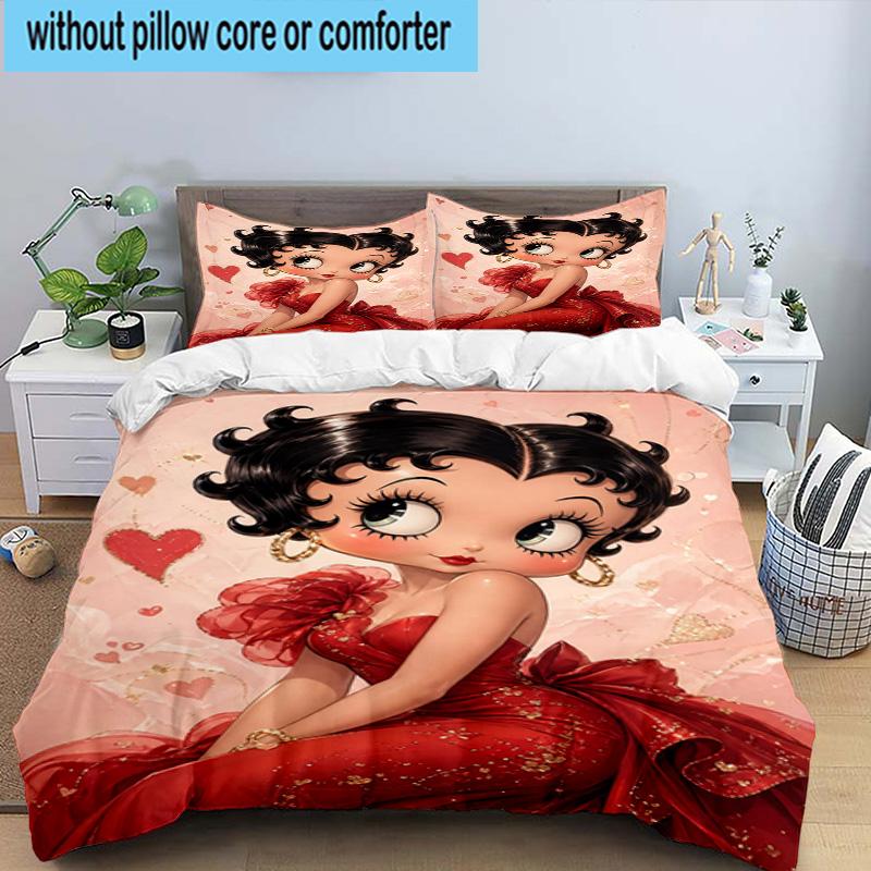 3PCS laday In Red Dress 3pcs Bedding,Including 3PCS Duvet Cover And 2pcs Pillowcases Perfect for Christmas,Ideal for Bedroom, Dormitory