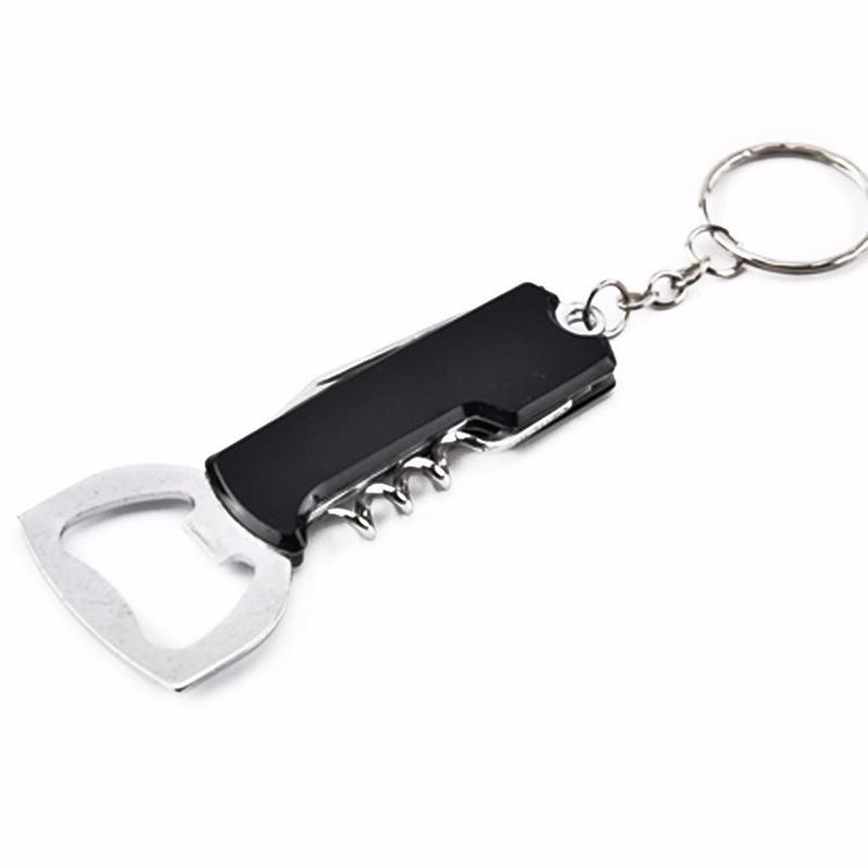 3 In 1 Keychain Beer Bottle Opener Stainless Steel Portable Red Wine Beer Bottle Opener Foil Cutter Corkscrew Kitchen Tool