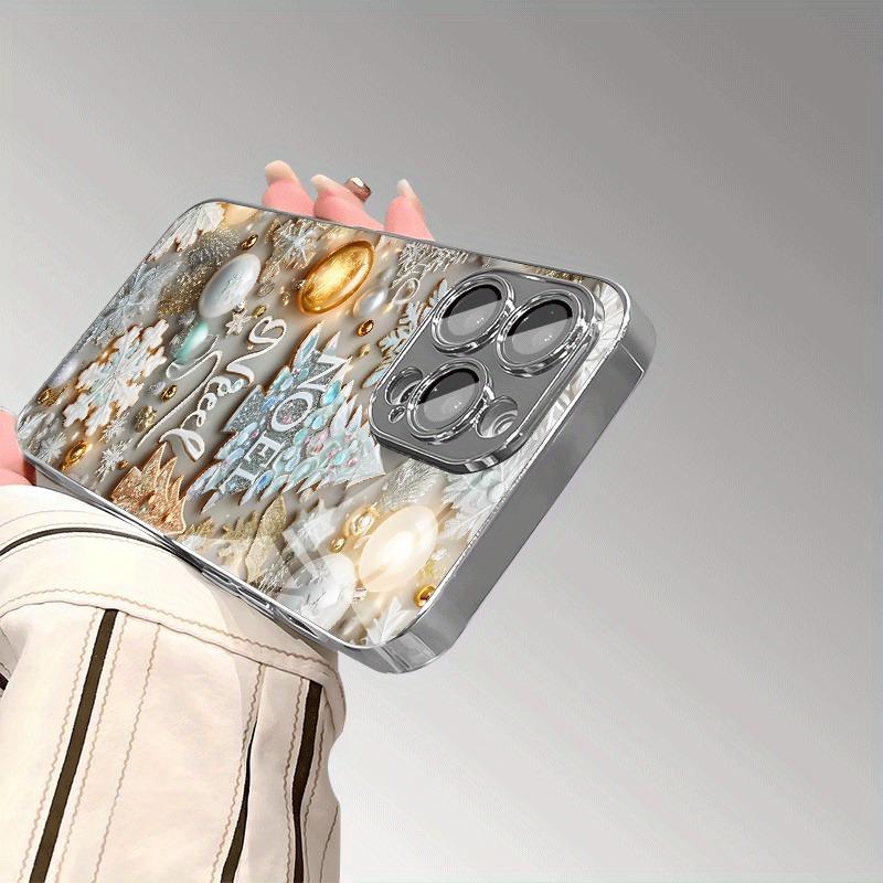 Чехол для телефона из закаленного стекла с гальваническим покрытием и рождественским принтом для iPhone 11 12 13 14 15 16 17 Pro Max Plus 16E 17 Air Cover