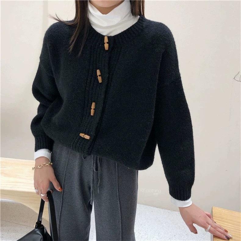 Повседневный женский вязаный кардиган с круглым вырезом и застежкой на пуговицы для осени/зимы