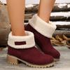 2024 Autumn and Winter European and American Medium Tube Thick Heel Turning Snow Boots Size 43 Foreign Trade Large Size Cotton Boots Women