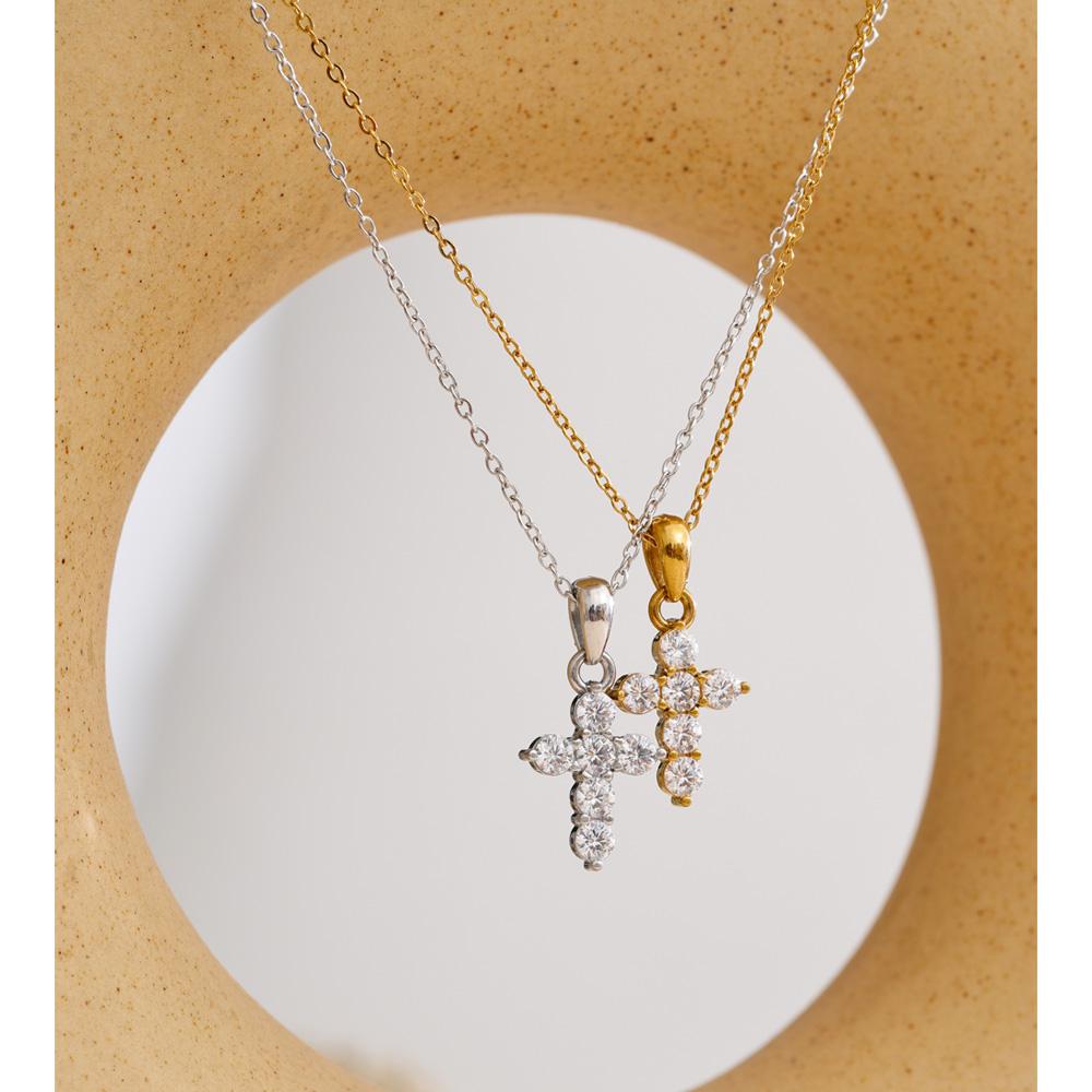 Yhpup High Quality Shiny CNC Cubic Zirconia Cross Pendant Necklace Gift Gold & Platinum Plated Delicate Fashion Collar Jewelry