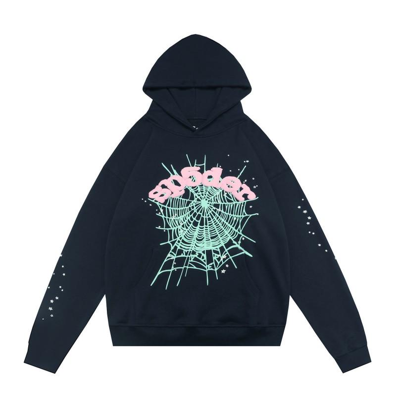 Sp1der Hip Hop Artist Inspired Foil Print 555 Couple Hoodie Pink Unisex Oversized Sweatshirt