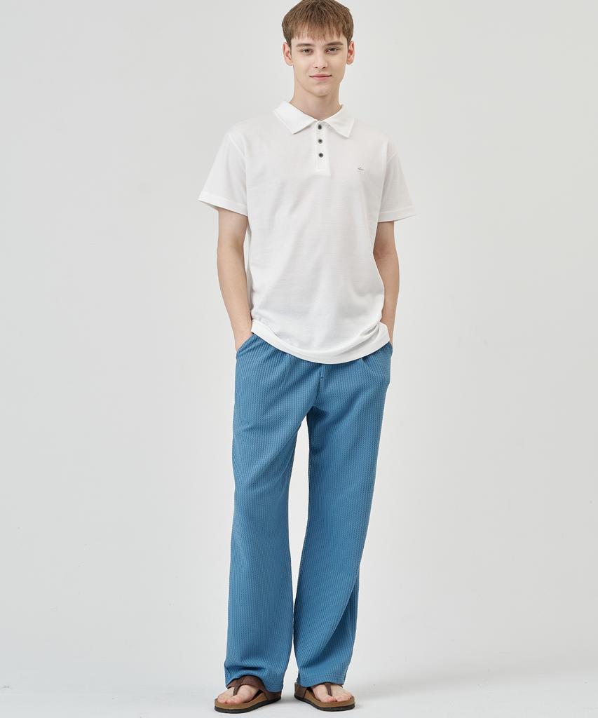 THE-ABON Pin Pattern Stretch Wide Elastic Waist Pants Ivory