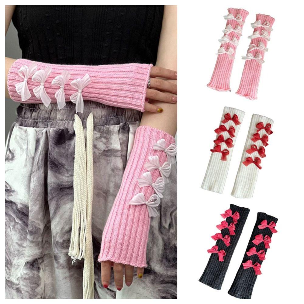 Solid Color Arm Warmers Y2k Wool Sleeve Cuff Punk Fingerless Gloves Ladies