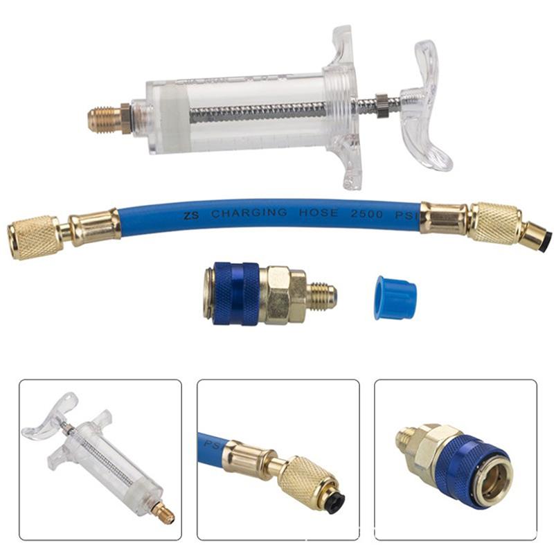 Инжектор масла/красителя для автомобильного кондиционера 30 мл 1 унция с адаптером для быстрой смены насадки на низкой стороне 1/4 шприц для автомобильного кондиционера