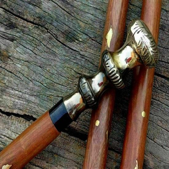 Royal Handicraft Brass Walking Stick from Victorian Christmas Gift Head Handle Wooden Cane