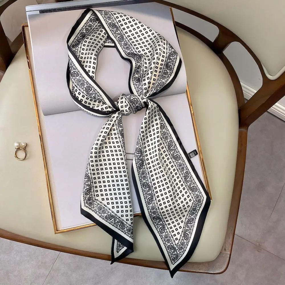 Длинный шелковый шарф-мешок, галстук, женская шея, узкие шарфы, повязка на голову, платок, принт лошади, брендовая женская шейная лента, весна, новинка