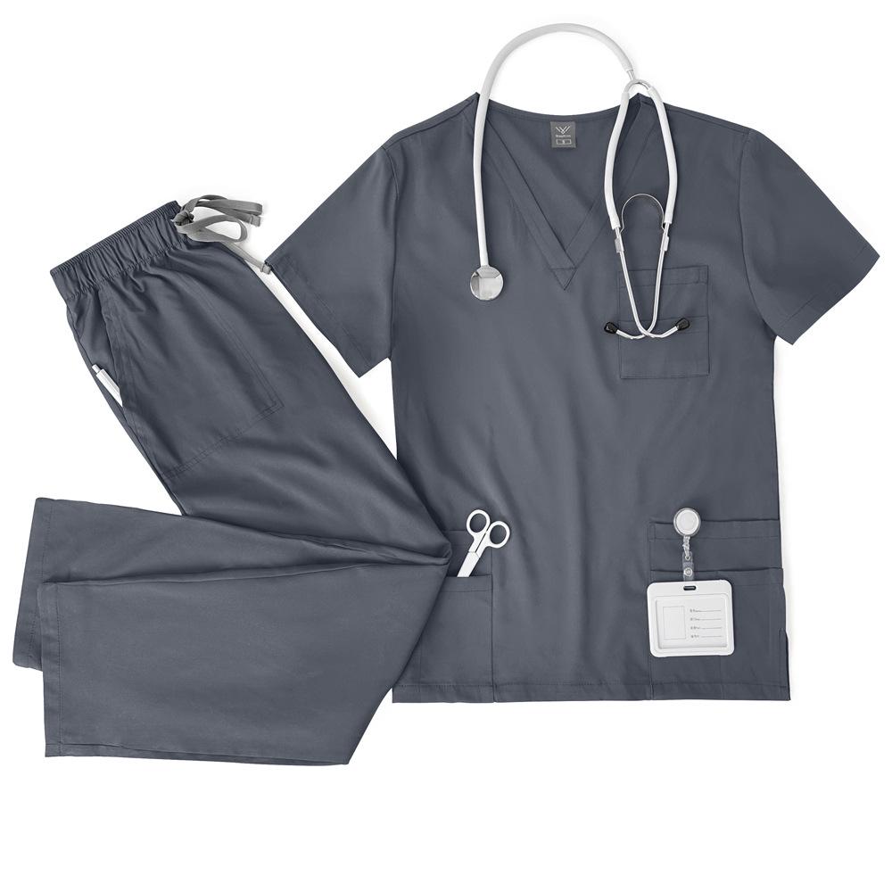 Meoexin V-Neck Nurse Uniform Set: Casual, Thin, Quick-Drying Scrub Suit with Double Pockets.