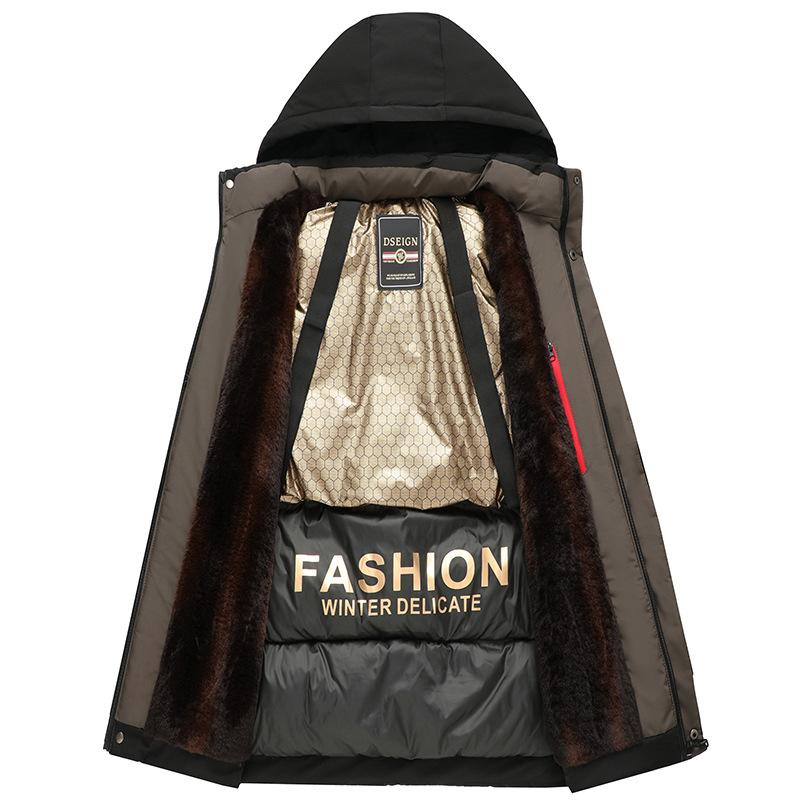 Мужские зимние ветрозащитные теплые куртки средней длины, новое деловое повседневное пальто с капюшоном и подкладкой из искусственного меха, утепленная стеганая куртка, верхняя одежда для мужчин