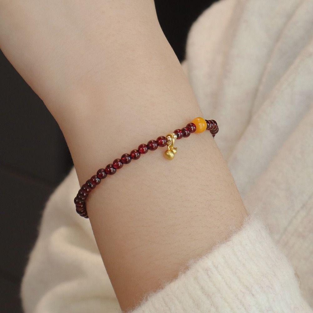 Браслет с позолотой, имитация граната, красный бисер, браслет-нить на руку, исцеляющий кристалл