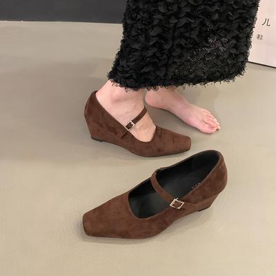 Туфли Женские Балетки Квадратный Носок Неглубокий Вырез Низкий Каблук Платье Лето Новые Удобные Ретро Мэри Джейнс Ретро Женская Обувь Неглубокий