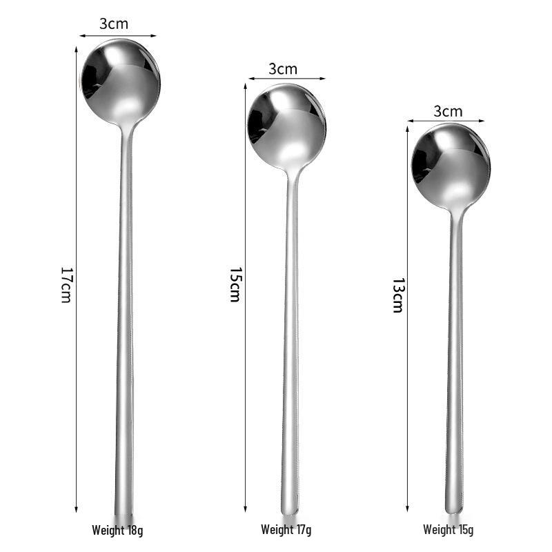 Long Handle Gold Stainless Steel Dessert & Coffee Spoon - 410 Stainless Steel, Small Round Design