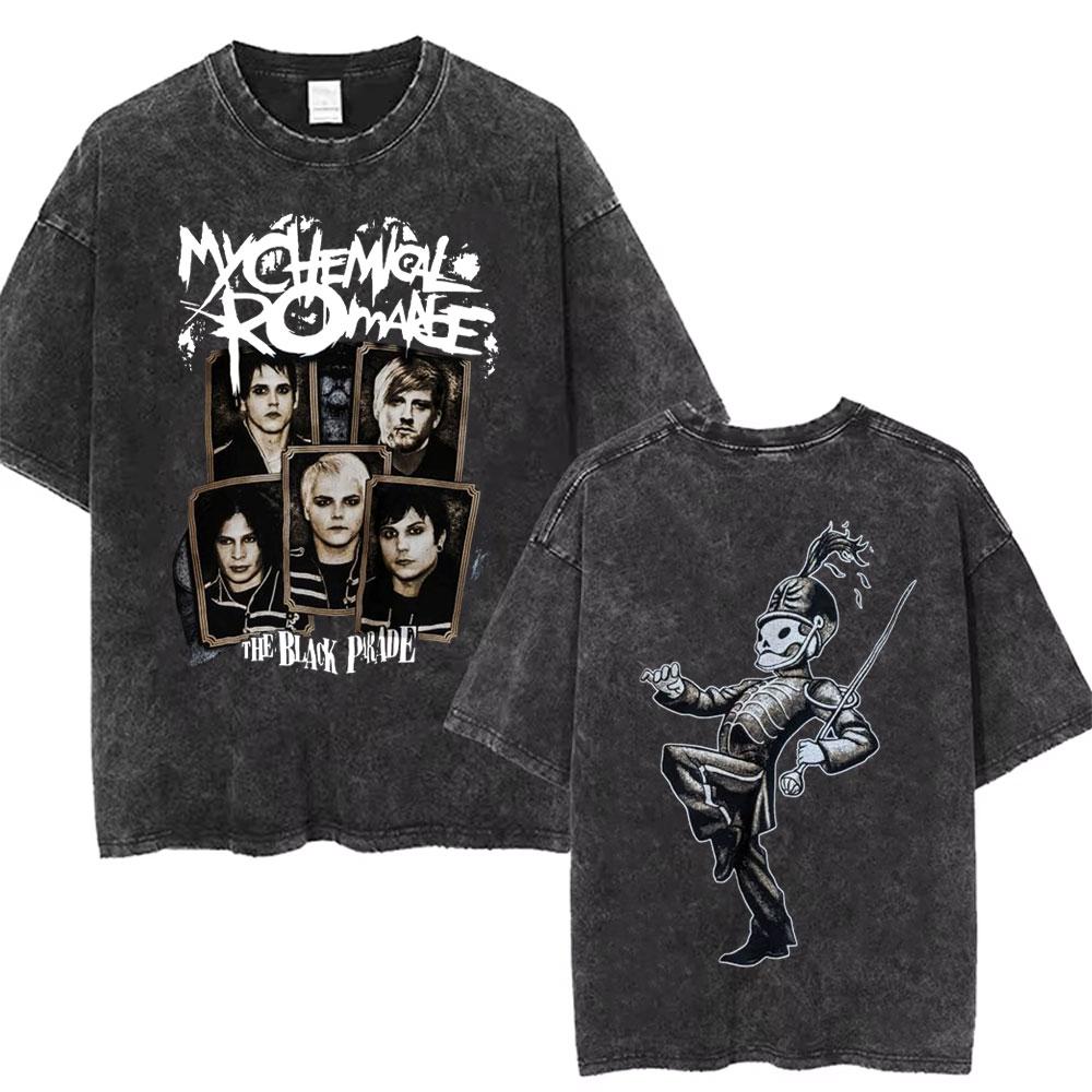 Men Women Punk Emo Rock Oversized Short Sleeve Tops Rock Band My Chemical Romance Washed Vintage Printed T Shirt