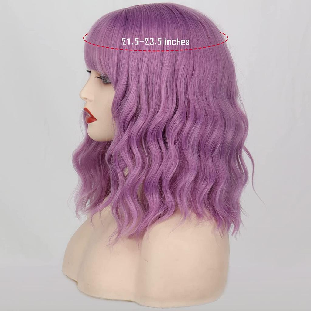 MISSQUEEN Женский натуральный волнистый парик до плеч с челкой, фиолетовый волнистый парик из синтетического волокна для Хэллоуина, косплея, вечеринки