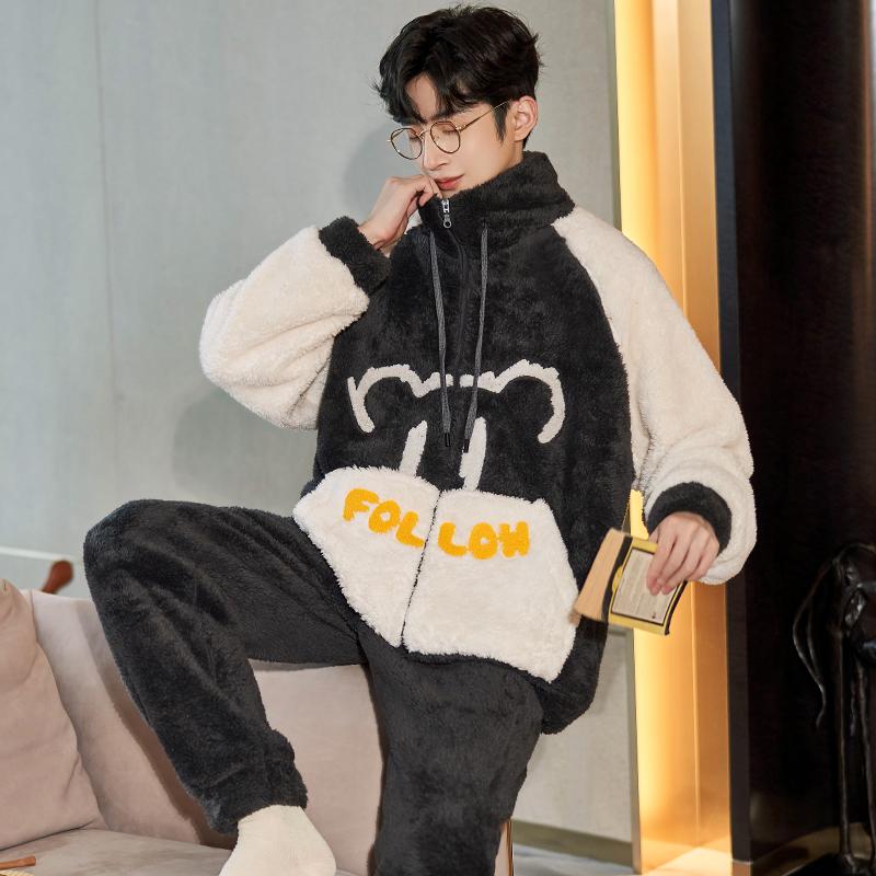 Антистатический коралловый флис мужской зимний пижамный комплект утепленная фланель теплая пижама большого размера на молнии мягкая мужская пижама домашняя одежда