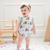 Baby Girl Summer Romper Adorable Golf Cart Animal Print Bow Fly Sleeve Round Neck Jumpsuit