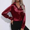 Модные элегантные атласные рубашки с длинным рукавом, весенние и осенние офисные блузки для женщин, однотонные женские повседневные офисные топы для женщин, одежда 29730