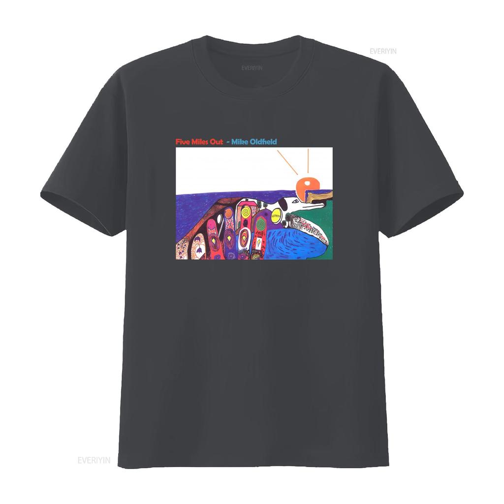 Colorful Art Print Cotton T Shirt Mike Oldfield Five Miles Out Album Family Man vintage Washed streetwear fashion Breathable