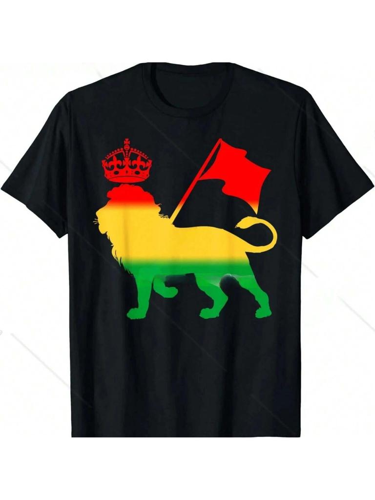 Rastafarian Lion Guitar Jamaican Rasta Music Jamaica Souvenir T-Shirt Rasta Creative Tops Casual Wounisex Short Sleeve Clothes