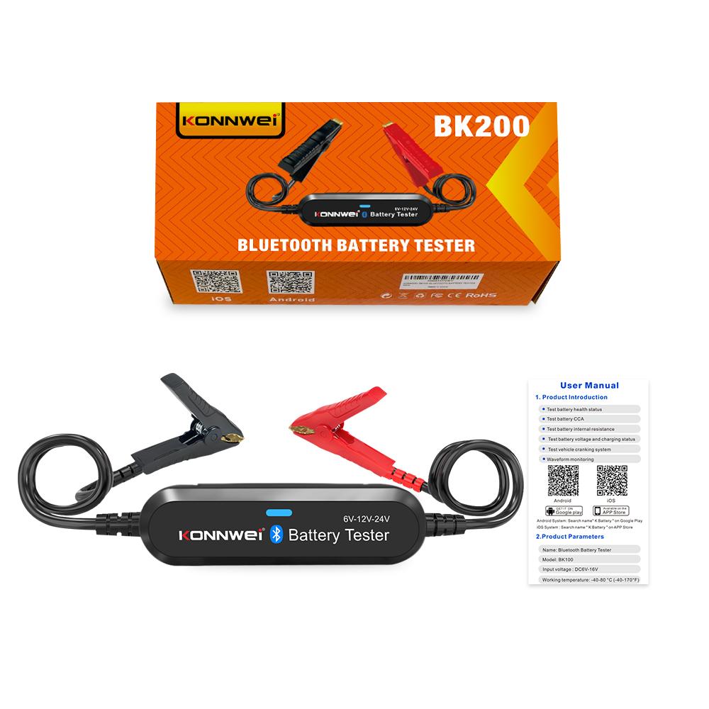 BK200 KONNWEI BK100 Battery Tester Bluetooth 5.0 Car Motorcycle Truck 6V 12V 24V Battery Analyzer 2000 CCA Charging Test Tool