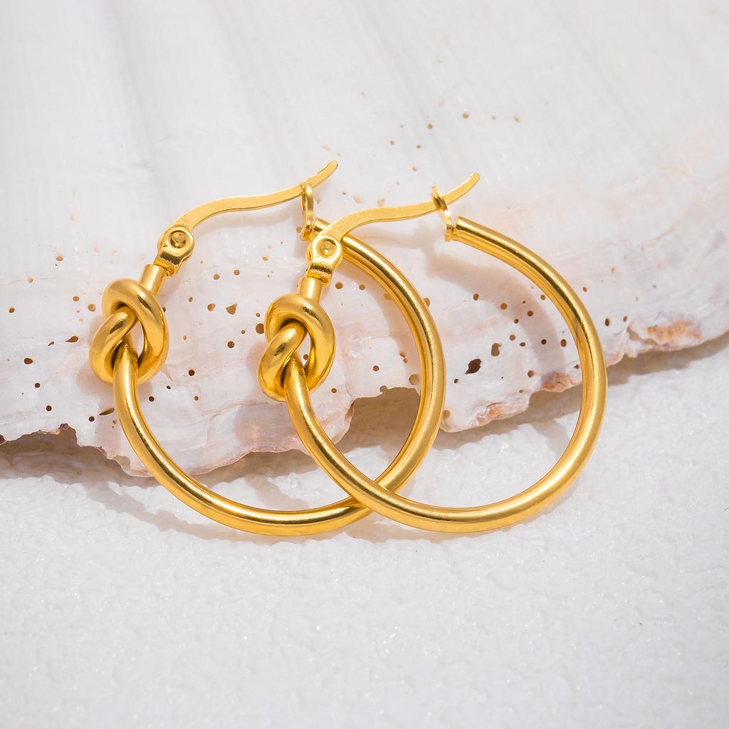 Минималистичные круглые серьги с узлом для женщин, круглые серьги из нержавеющей стали для ювелирных изделий