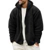 Men Fall Winter Coat Thick Plush Hooded Long Sleeve Zipper Closure Loose Cardigan Warm Cold Resistant Solid Color Soft Pockets Mid Length Men Jacket