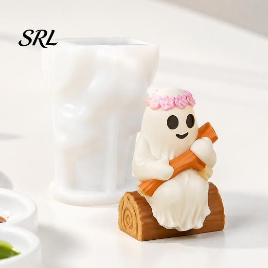 Ghost Shape Candle Mold Halloween Figurine Silicone Mold, Holding Skull Gnome Ornament Casting Crafting Molds DIY Easy Release Reusable Making
