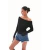 Discoglam Classic Versatile Cold-Shoulder Sweater Black Silm Slim Looking off-Shoulder Knitting Tops Female Spring & Fall