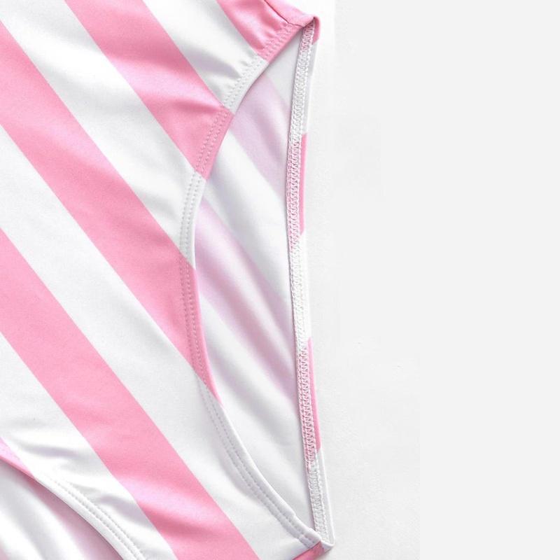 Fashion Summer Women One Piece Swimsuit Slim Backless Playsuit Striped Bikini