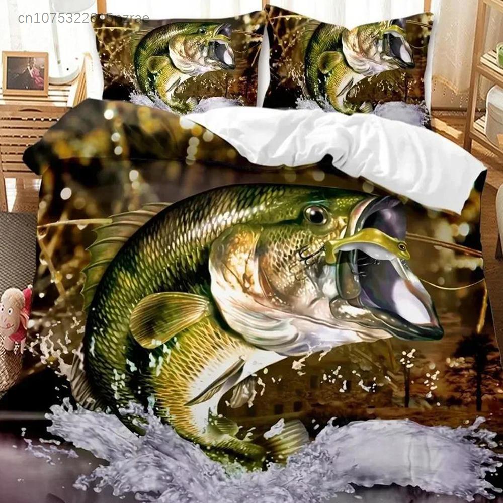 Big Pike Hunting Fly Fishing Bedding Set Bedroom Soft Modern Bedspreads Comefortable Kids Duvet Cover Quilt Cover And Pillowcase