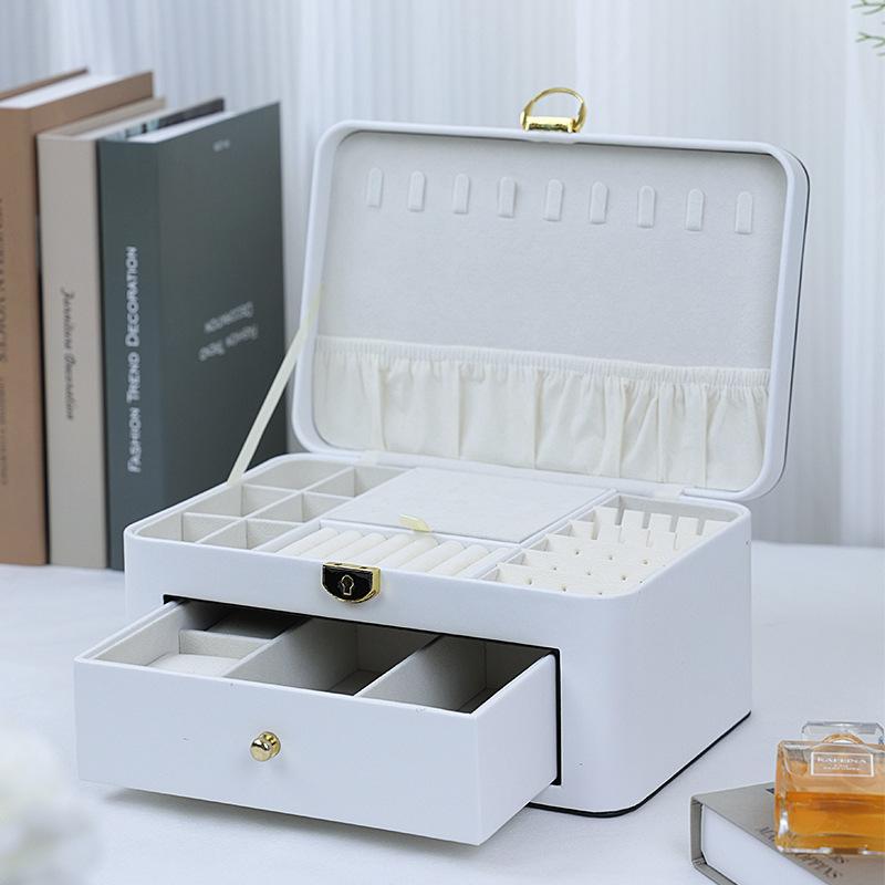 Leather Jewelry Organizer Box Multi-cell with Lock Sunglasses Watch Necklace Bracelet Ring Earring Storage Display Boxes