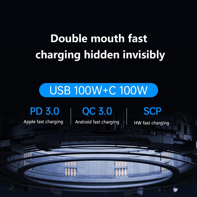 Автомобильное зарядное устройство 100 Вт, двухпортовый адаптер для супербыстрой зарядки, быстрая зарядка Pd Qc 3.0 для iPhone, Samsung, Xiaomi, Huawei, автомобильный адаптер