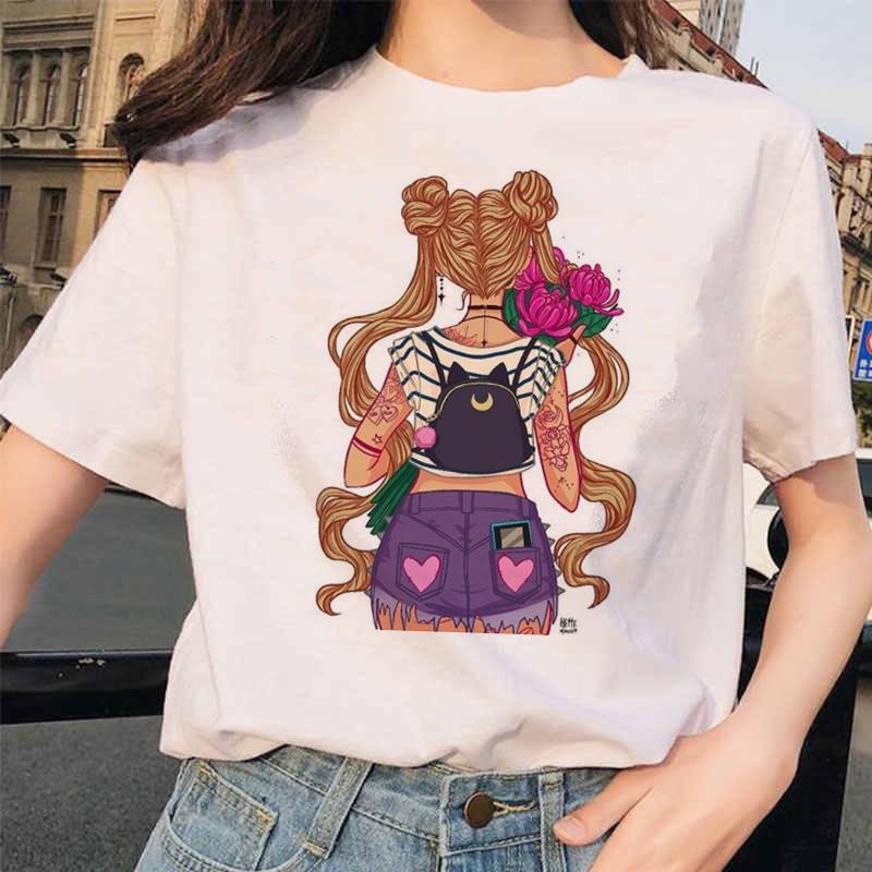 Сейлор Мун 90S Забавная футболка Harajuku Одежда Футболка Эстетическая кошка Аниме Женская милая женская футболка