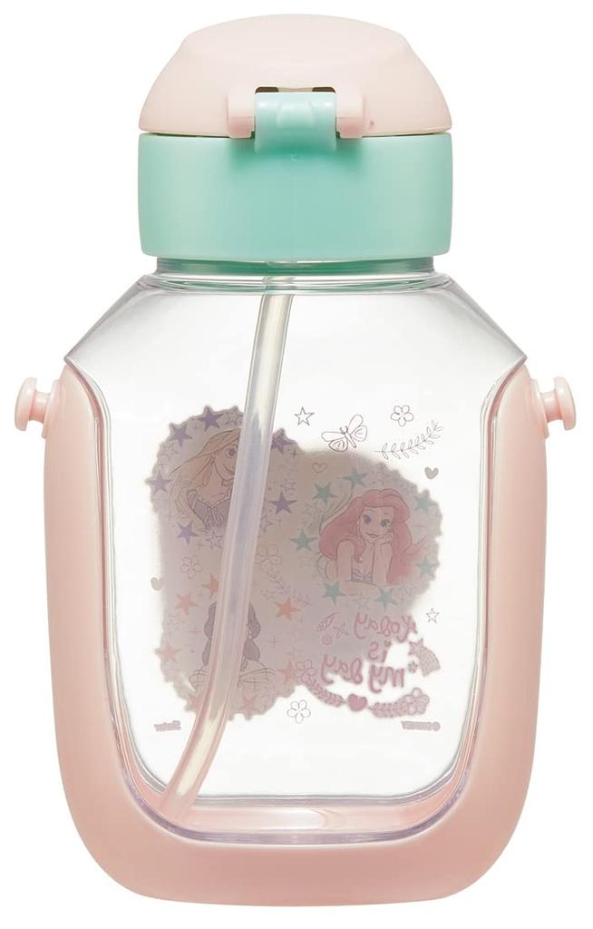 Skater Water Bottle with Disney Princess for Straw, 530ml, 23, One-Push Operation, Girls, PDSH6DX-A