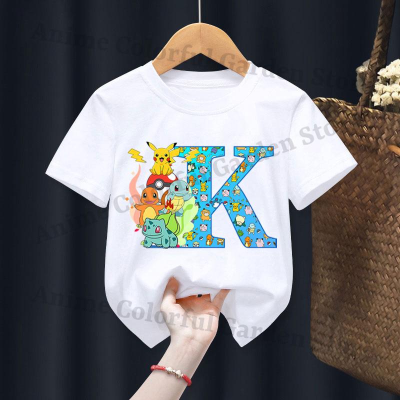 Anime Pokemons Tshirts for Children Pikachu Cartoon Letter Printed Shortsleeved Top Boys Girls Summer Fashion Sports Tshirt