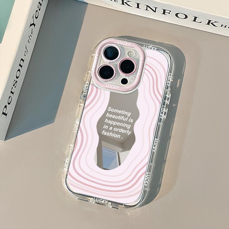 Зеркальный чехол с простыми линиями для IPhone 17 Силиконовый для IPhone14/12/ для IPhone16promax Кремовый корпус