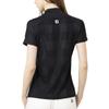 FootJoy Women's Check Jacquard Short Sleeve Mock Neck Golf Shirt, Black, Size XL (FJW-S25-S03, 34810-XL)