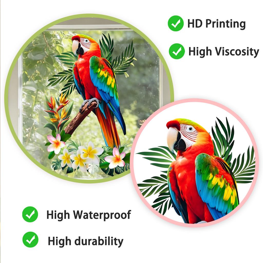 Tropical Macaw Static Cling Glass Sticker for Kitchen Living Room French Window Decor