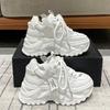 Fashion 8CM Women Walking Sneakers Autumn Lace-up High Platform Chunky Shoes Breathable Leather Shoes Wedge Heels Casual Shoes Size 42