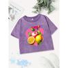 Street Cotton Crop Tops Women Fruit, Apple, Lemon Prints Washed T-Shirt Sexy Regular Fit O-Neck Streetwear Clothes